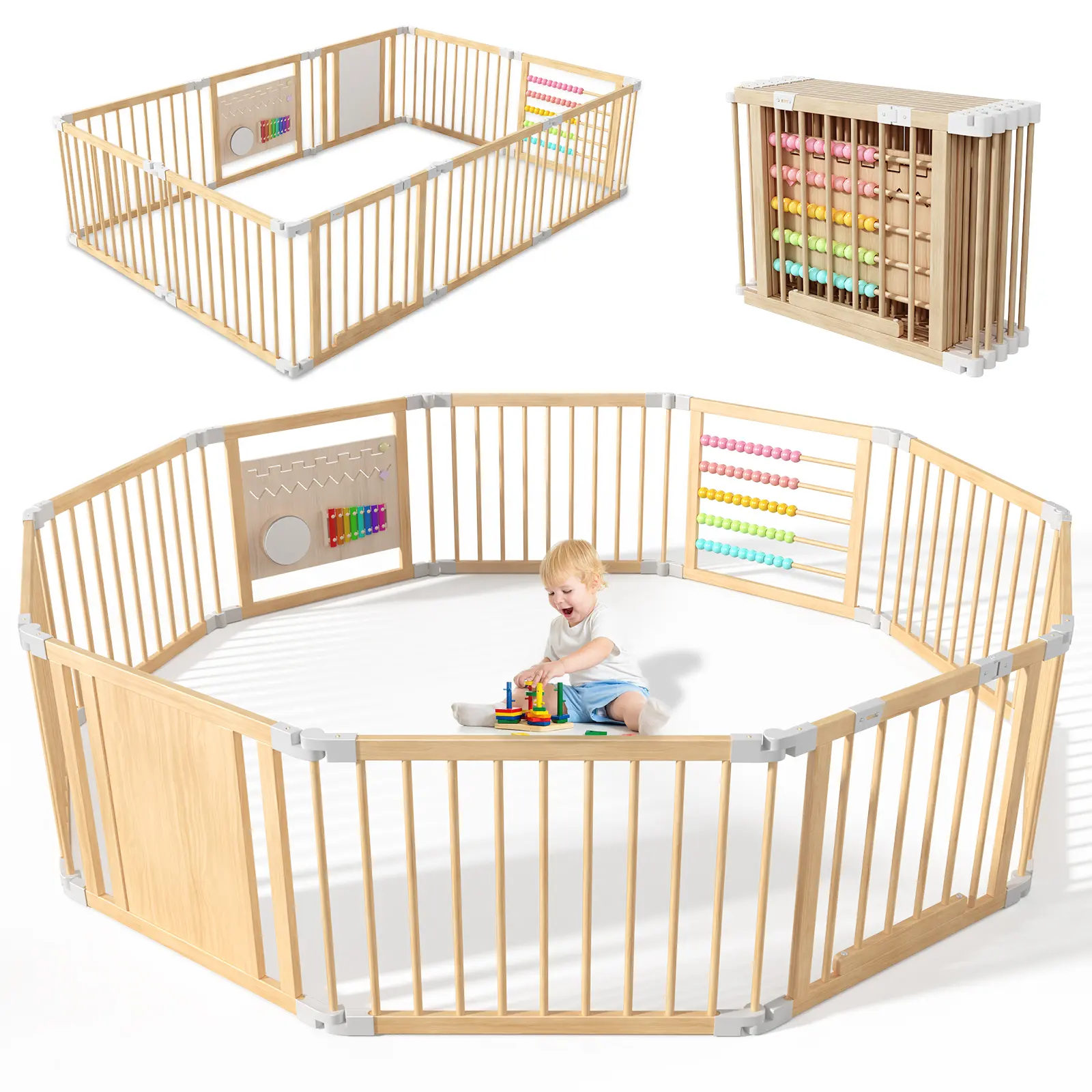 Lilypelle Natural Wooden Baby Playpen with Built-in Toy Panels, Foldable & Shape-Changeable Kids Activity Center, CPC & CPSIA Certified Safety Toddler Gate summerwins,dorm essentials,home decor deskmakeover