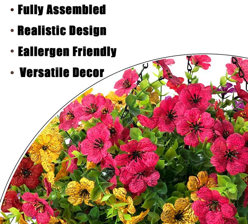 Outdoor Artificial Flowers 2set UV-Resistant Daisy Hanging Baskets Spring & Summer Outdoor Decor Garden, Entrance Hall, Corridor Plastic Flowers Maintenance-Free（ red yellow pink purple））