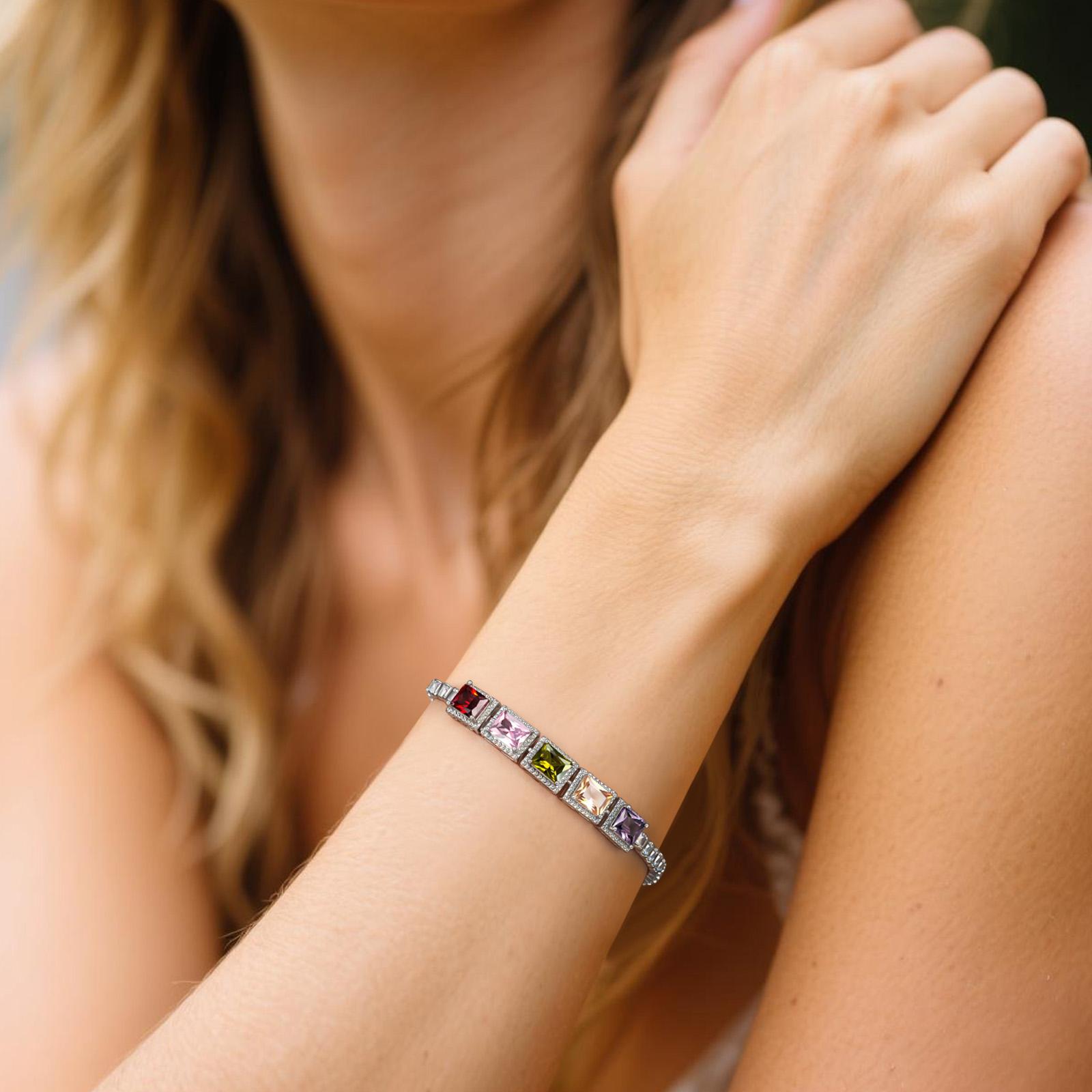 Colorful Cubic Zirconia Tennis Bracelet for Women – Multi-Color 5A CZ Stones, Fold Over Clasp, 7.6'' Elegant Sparkling Jewelry Gift Colorful Cubic Zirconia Tennis Bracelet for Women – Multi-Color 5A CZ Stones, Fold Over Clasp, 7.6'' Elegant Sparkling Jewelry Gift