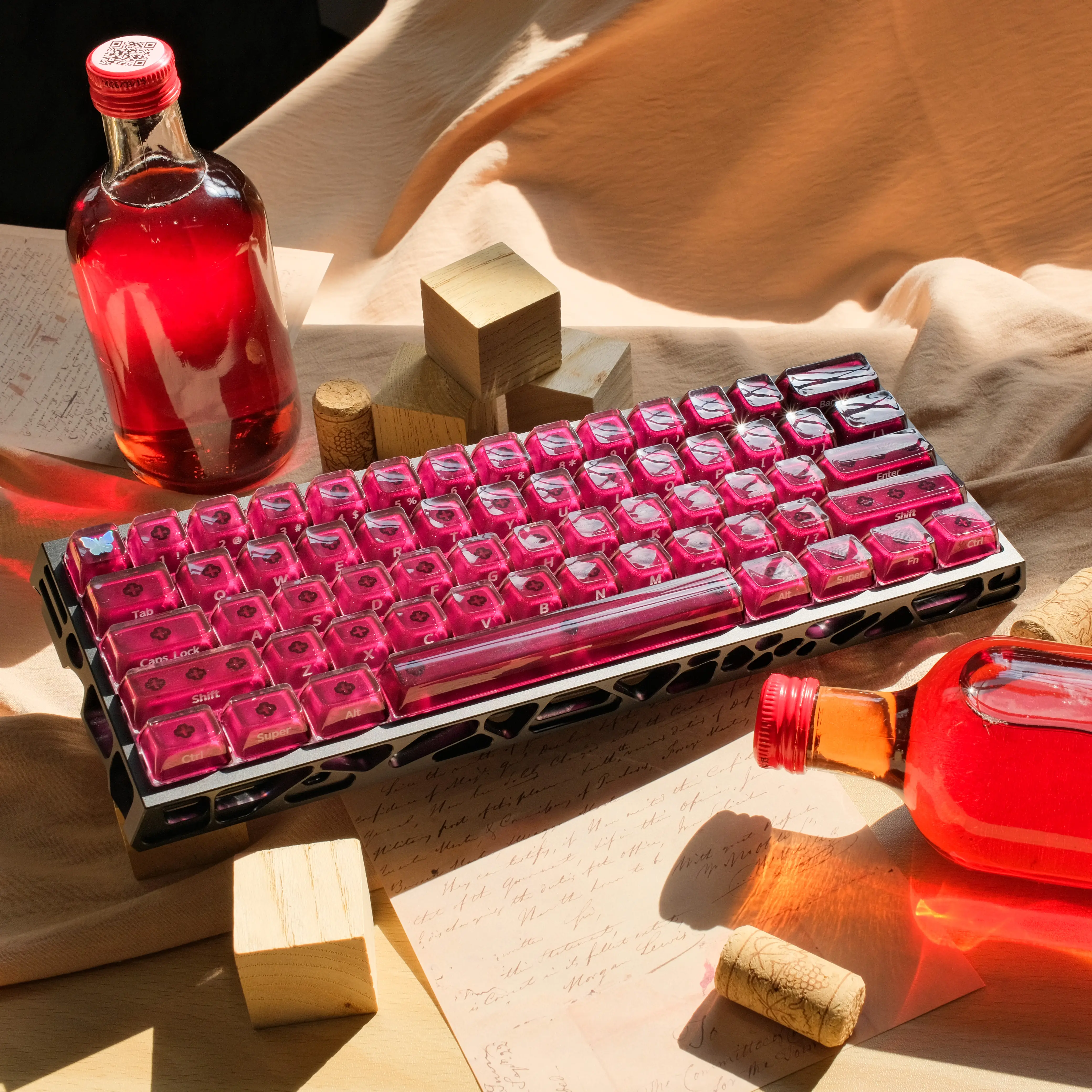 DigAura 122-Key Set, Burgundy Wine Jelly PC Plastic Keycaps, Side-Printing Translucent Cap, Double-Shot MDA & Cherry Profile, ANSI Layout, MX Switch Compatible Keyboards (Keycaps Only, No Keyboard Included)