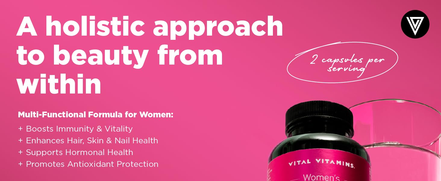 Women's Multivitamin Complex - Made with Multi-Collagen Blend, Hyaluronic Acid, MSM & Antioxidants | Hair, Skin, Nails, Energy & Immune Support | 60 Capsules