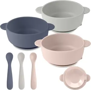 Silicone Baby Feeding Set, 3 Pack Baby Bowls with Suction and 3 Pack Baby Spoons for Babies Toddlers Kids, BPA Free, Baby Utensils Feeding Supplies, Microwave and Dishwasher Safe