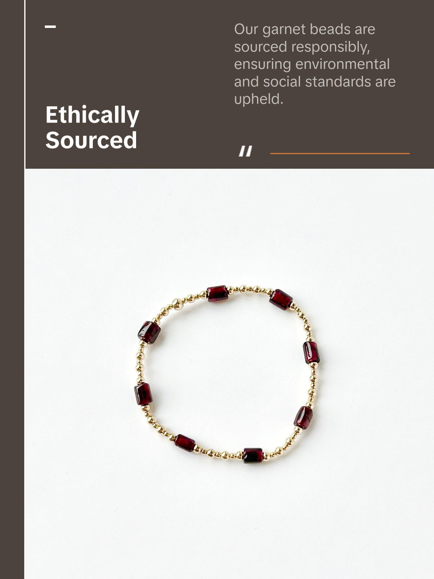 Emma Bracelet • Handmade with Ethically Sourced Garnet & Gold Filled Beads • Maroon Beads • Water & Tarnish Resistant • Elegant Jewelry