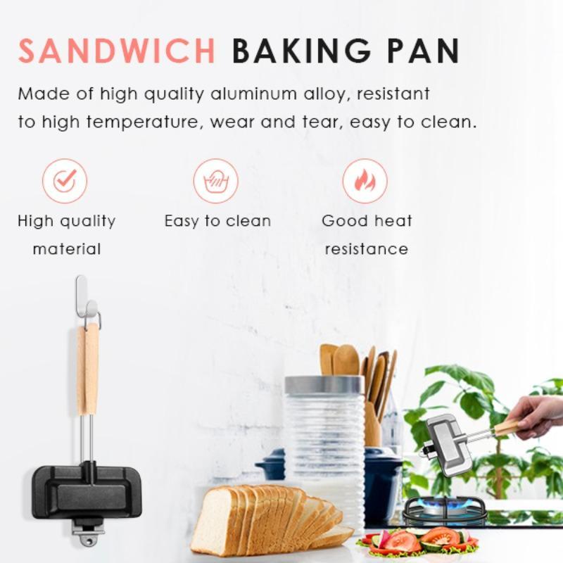 1 pc Sandwich machine，Hot dog toaster, double-sided sandwich baking tray, double-sided frying pan, cheese baking machine non-stick sandwich machine flip baking tray, used for breakfast pancakes, toast and omelets.Essential cooking tools in the kitchen