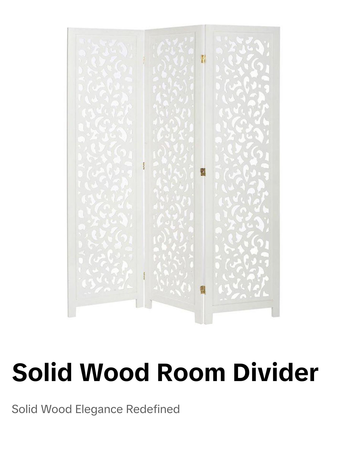 3 Panels Solid Wood Screen Room Divider Decorative Cutouts