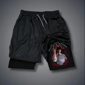 Jujutsu Kaisen Anime 80s 90s Double-Layer Sports Shorts Graphic Shorts Black Camo Streetwear Shorts Men Outfits Men Vacation Outfits Shorts