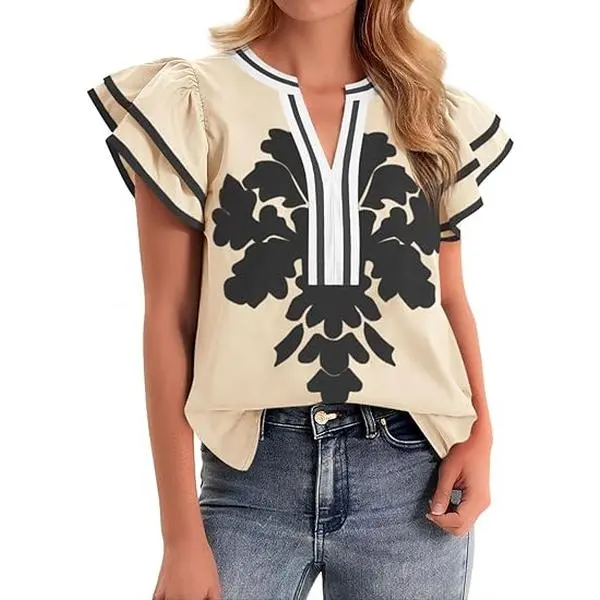 Cicy Bell Womens Ruffle Color Block Blouses Summer Casual V Neck Floral Print Tank Tops Pleated Loose Fit Shirts Vneck Lightweight Womenswear Shortsleeve Cicy Bell Womens Ruffle Color Block Blouses Summer Casual V Neck Floral Print Tank Tops Pleated Loose Fit Shirts Vneck Lightweight Womenswear Shortsleeve