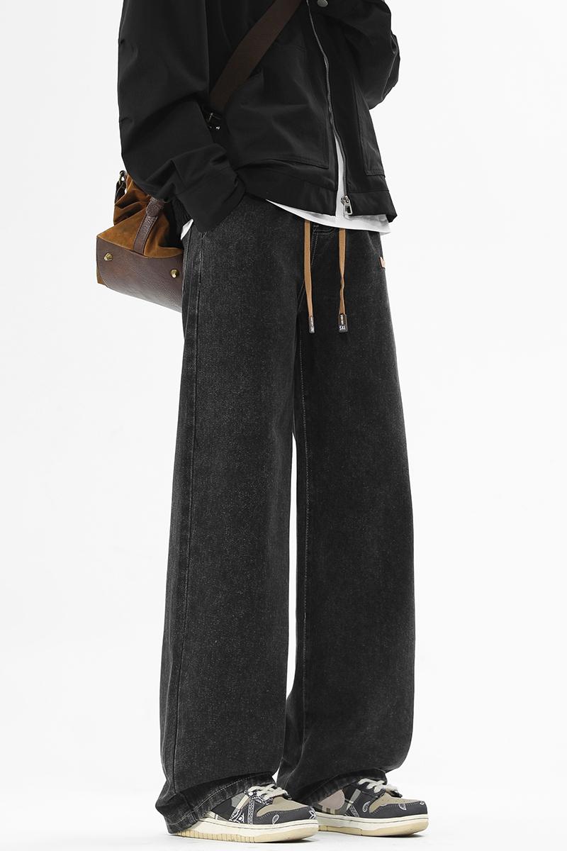 Grand Opening — Men’s Straight-Leg Jeans, Casual Drawstring Elastic Waistband, Heavyweight Washed Denim, Premium Cotton-Rich Blend Fabric with at least 60% cotton Beige Menswear baggy jeans for men Aesthetic