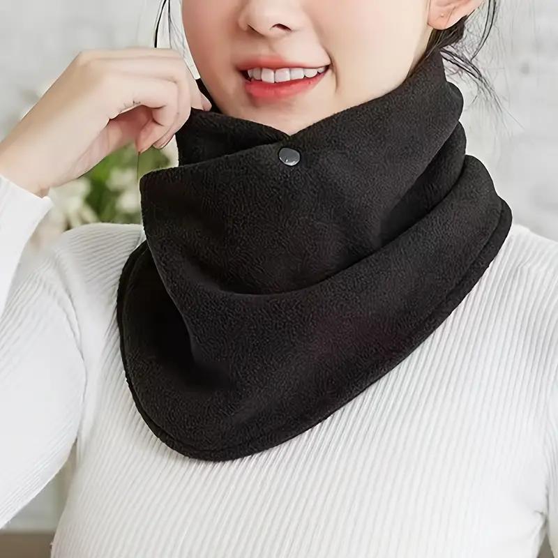 Classic Solid Color Velvet Scarf, Front Button Design, Thickened for Autumn and Winter, Casual Style, Suitable for Cycling and Windproof, Scarf