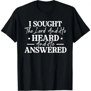 I Sought The Lord" T-Shirt - Bold Religious Text Print Long Sleeve Top, Soft Breathable Wear, Inspirational Verse Gift Suitable for Church, Prayer Meetings & Daily Wear