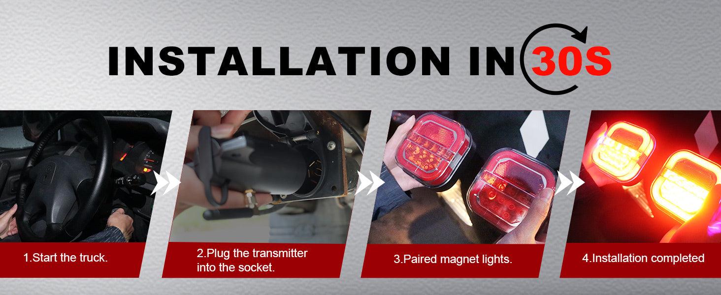 AgriEyes Halo Wireless Trailer Lights Kit (T312 /T327/ T28 / T033 / T212) – Magnetic Rechargeable LED Tow Lights with Strong Rubber-Coated Magnet, Stable 2.4GHz Signal, Full Tail / Brake / Turn Functions