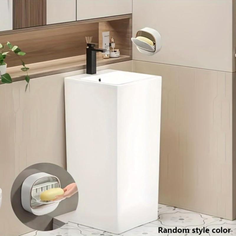 Luxury Soaps Holder with Drain Tray, Wall Mounted Drain Soap Box with Flip Lid for Bathroo, Waterproof Soaps Dish Bar