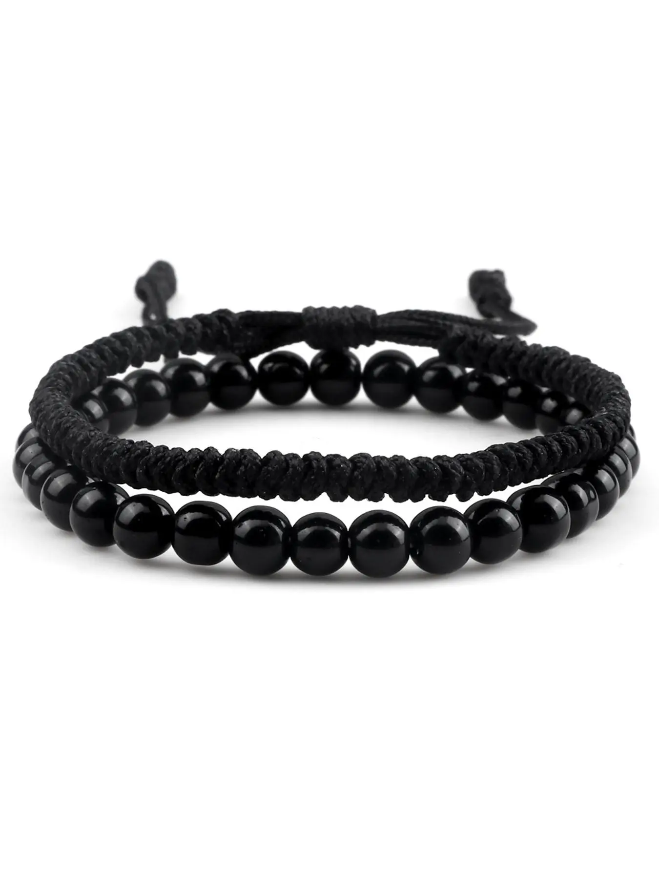 Simple Beaded Bracelet Sets (2pcs) Bangles Bracelets, Stackable Bracelets, Stacked Design Bracelets, Fashionable Adjustable Beaded Bracelet for Women & Men for Party, Daily Clothing Decor, Trendy All-match Jewelry for Birthday Gift, Beads Bracelets