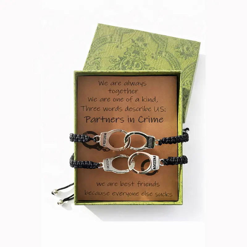 Women's Funny Friendship Bracelets String - Partners in Crime Handcuff Matching Costume Jewelry, Unique BFF Gifts in Gift Box, Adjustable Durable Comfortable for Everyday Wear