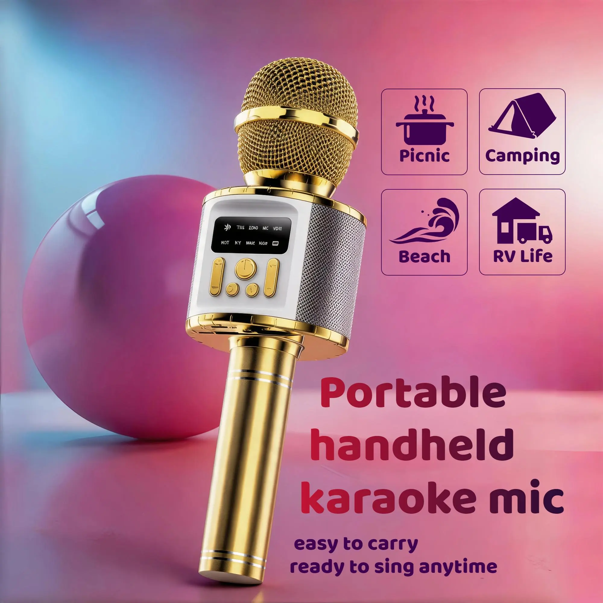 Professional Bluetooth 5.2 Karaoke Microphone with 360° RGB Lights, LCD Display, Dual Audio Speakers, TWS Stereo, Metal Grip, Noise Cancelling & Voice Changer – Wireless Mic for Home KTV, Stage Recording, Ideal Gift for Music Enthusiasts
