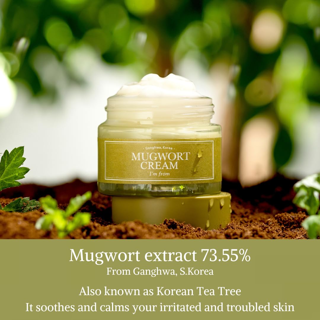I'm from Mugwort Cream - Official Shop Perfect Soothing Cream for Acne & Oily Skin Types with 73.55% Pure Mugwort Extract Moisturizer for Calming & Redness Relief - Anti Aging Balm