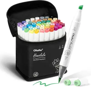 Ohuhu Alcohol Markers: Brush & Chisel /Fine - 48-Color - Double Tipped Art Marker Set for Artist Adults Cozy Coloring Illustrations - Dual Tips - Refillable - AP Certificated - Honolulu & B Series of Ohuhu