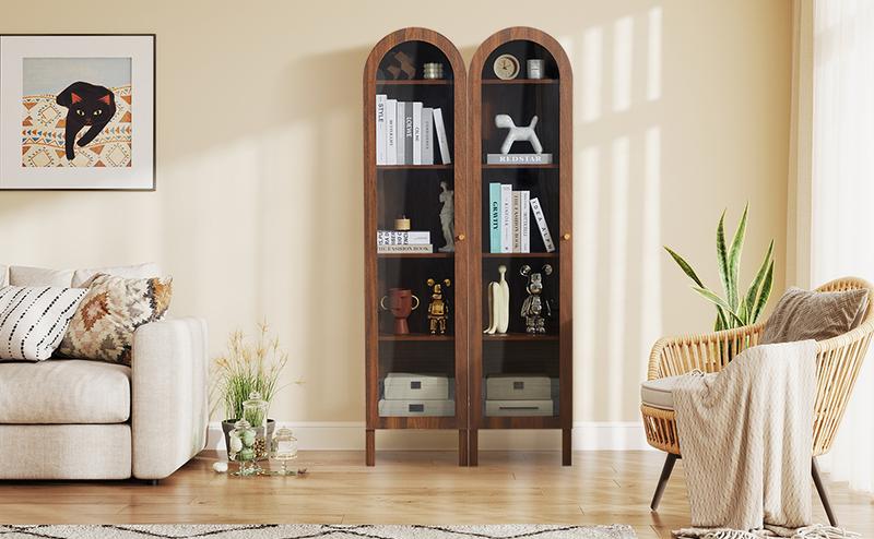 【New Upgrade】Giratree 66.93" H Arched Bookcase, 5-Tier Arched Cabinet Bookcase with Adjustable Shelves, Acrylic Glass Cabinet Door for Living Room, Reading Room and Bedroom