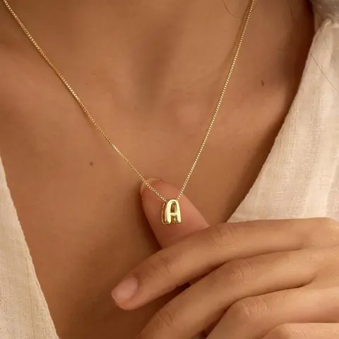Bubble Letter Necklace for Women 14k Gold Plated Balloon Initial Necklace, Dainty Gold Necklace for Women Personalized Bubble Pendant Name Necklace Fashion Accessories Trendy Jewelry