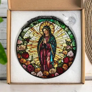 Our Lady of Guadalupe Stained Glass Suncatcher - Virgin Mary Window Hanging Decor, Religious Catholic Gift for Mother's Day, Virgin of Tepeyac Wall Art