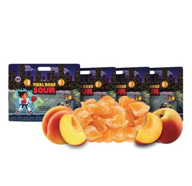 Final Boss Sour Candy | Level 2 Punch-Out Peaches, 4 Pack - Sour Fruit Chews with Real Dried Peaches, No Artificial Colors or Flavors, Low Calorie Snack for Kids, Teens, Adults