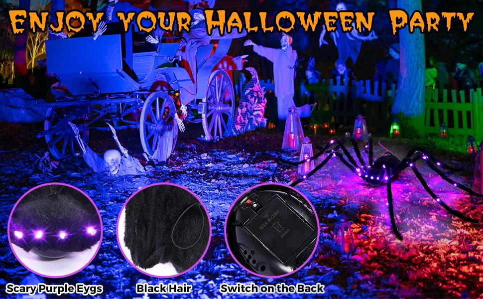 Halloween Spider Decorations 3.94 FT, Giant Light up Black Hairy Spider Decoration for Best Halloween Party Outdoor Indoor Yard Decoration  Spooky