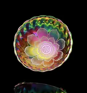 Handcrafted Jianzhan Tea Cup Iridescent Rainbow Lotus Design Color Shifting Glazed Arsorrow with Embossed Petal Texture & Bold White Lotus Flower Pattern