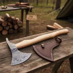 Nordic Camp Hatchet, Pattern-Welded Steel Head and Light Ash Hardwood Handle