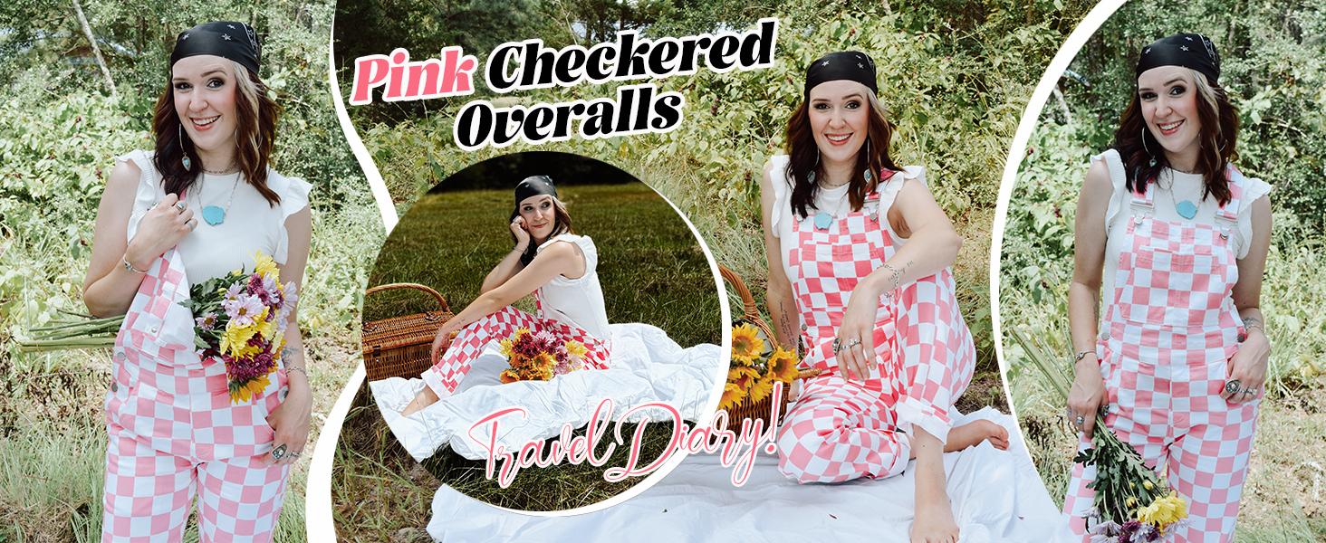 Zhangyan Valentine’s Day Outfit Women’s Checkered Denim Overalls – Stretch Plaid Sleeveless Bib Jumpsuit, Cute Casual Style