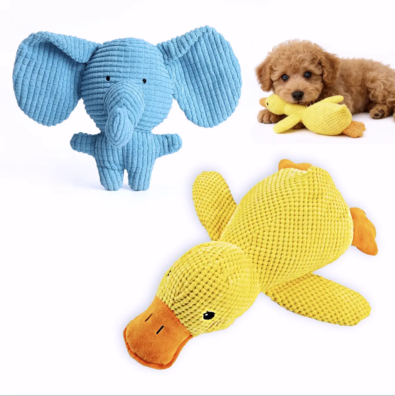 Potaroma 2 Pack Squeaky Dog Plush Toys, Calming Duck & Blue Elephant Stuffed Pet Toys, Durable Thick Pineapple Velvet Interactive Squeaker Toy for Small Medium Puppy Teething Chewers, Washable Soft Animal Companion Toy Relieve Boredom Anxiety