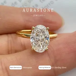 【#24 OV】Synthetic Moissanite S925 Sterling Silver Oval Cut 4.5 Carat Women's Engagement Proposal Ring