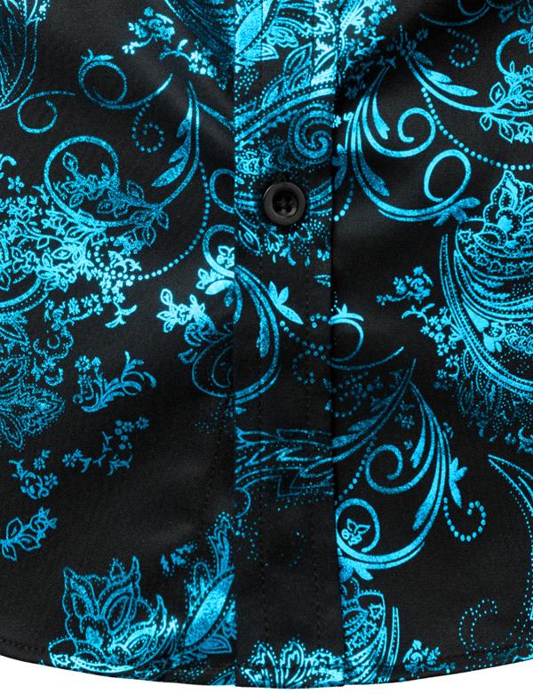 ZEROYAA Men's Luxury Paisley Shiny Printed Slim Fit Short Sleeve Button Up Dress Shirt