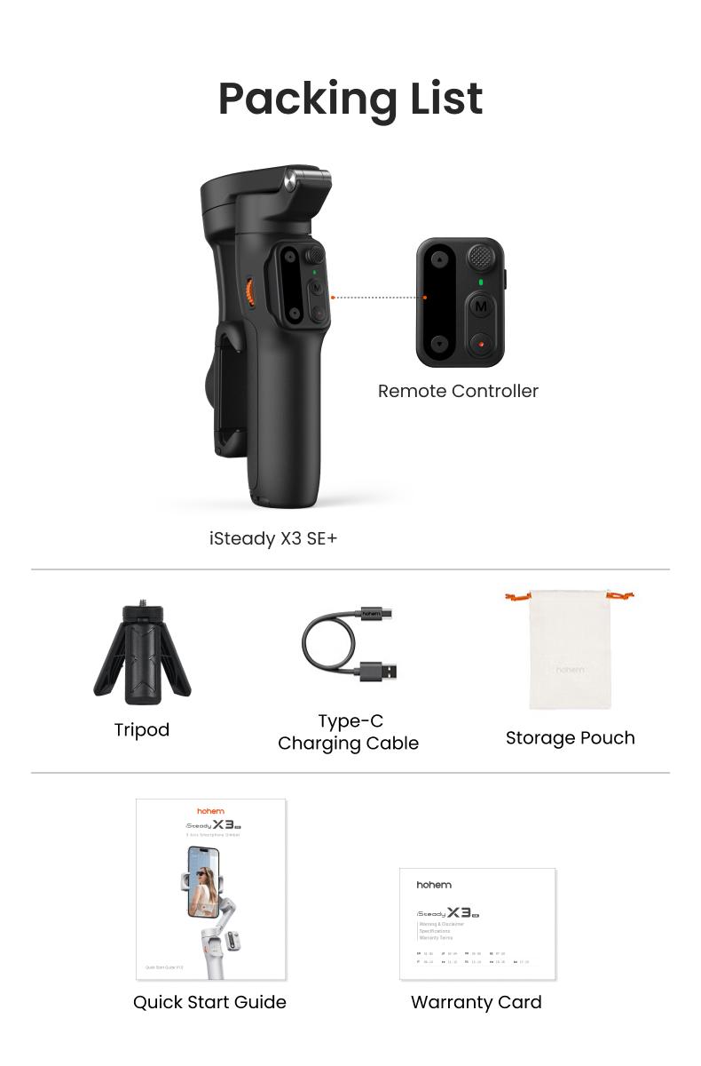 hohem iSteady X3 SE Plus Gimbal Stabilizer for iPhone, AI Facial Tracking,Smartphone Gimbal with Detachable Remote Control, Portable Foldable 3-Axis Phone Gimbal for Android & iPhone 17 ,Built-in Extendable Rod,Vlog Stabilizer,Cellphone&Selfie accessories