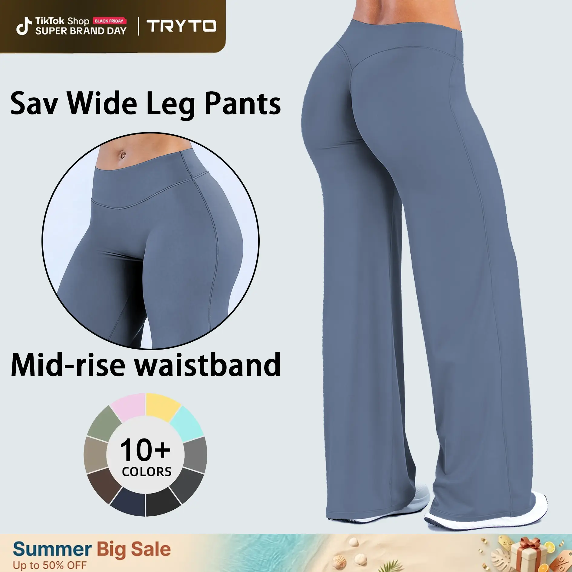 TRYTO Sav Wide Leg Pants Mid Waisted Flare Leggings Women Yoga Pants Bootcut Leggings Tummy Control Butt Lifting Sculpting Stretchy Workout Gym Wear