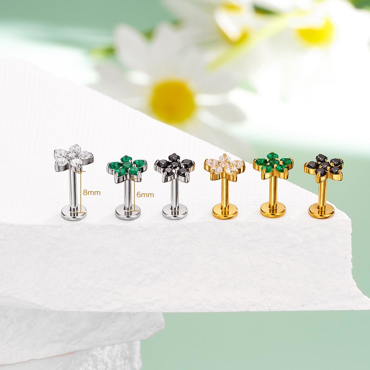Oufer 16G Flower Threadless Push Pin CZ Flat Back Helix Tragus Flat Helix Cartilage Stud Earring