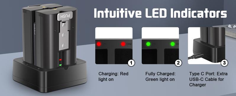 Replacement Battery for Ring Doorbell 2/3/3 Plus/4 Spotlight & Stick Up Camera 7200mAh Li-ion Type-C Charger Dual Charging Station Red Green Signal Indicators