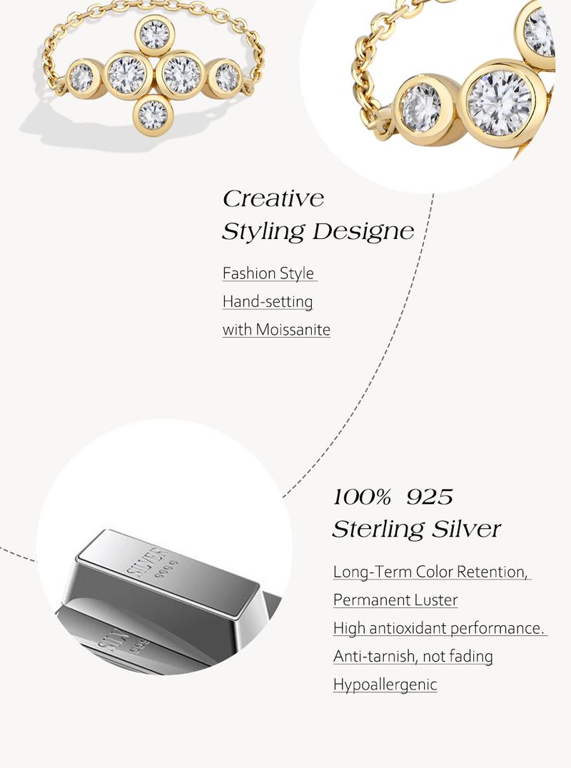 ATTAGEMS D VVS1 Color Lab-Created Moissanite Ring Chain Type 925 Sterling SIlver Daily Wear Design Party Travel Birthday Rings Fine Jewelry Gift R305