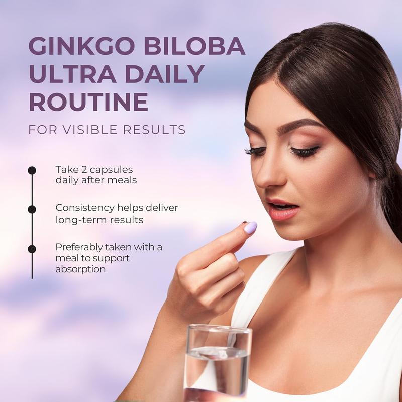 Ginkgo Biloba Ultra with Red Asian Ginseng 1420mg 60 Vegetarian Capsules Memory Focus Support Supplement Herbal Blend