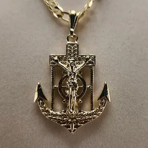 121 - Gold Plated Anchor Pendant with figaro Chain 6mm 24in