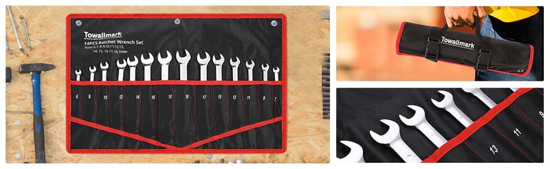 【GARVEE】14 Pieces Ratcheting Wrench Set with Fixed Head Combination Wrenches, Metric 6-19mm, Chrome Vanadium Steel, Storage Bag Included