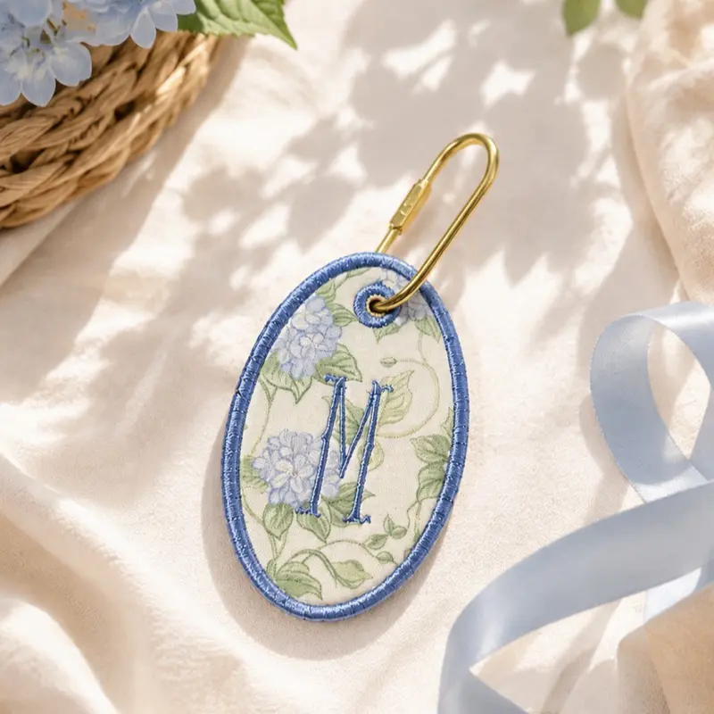 Customizable Personalized Embroidered Floral Monogram Bag Tag - Luggage & Bag Accessory with Cute Bow Accents, Purse Charm, Stylish Keychain, Backpack Charm