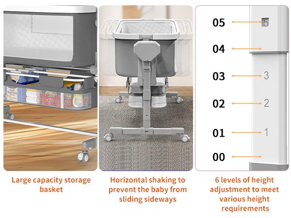 Electric Baby Bassinet with 5 Rocking Motions 6 Height Adjustments 4 Lullabies Bluetooth 5.0 360° Silent Wheels for Newborns Unisex Stable Swing Bedside Sleeper Modes