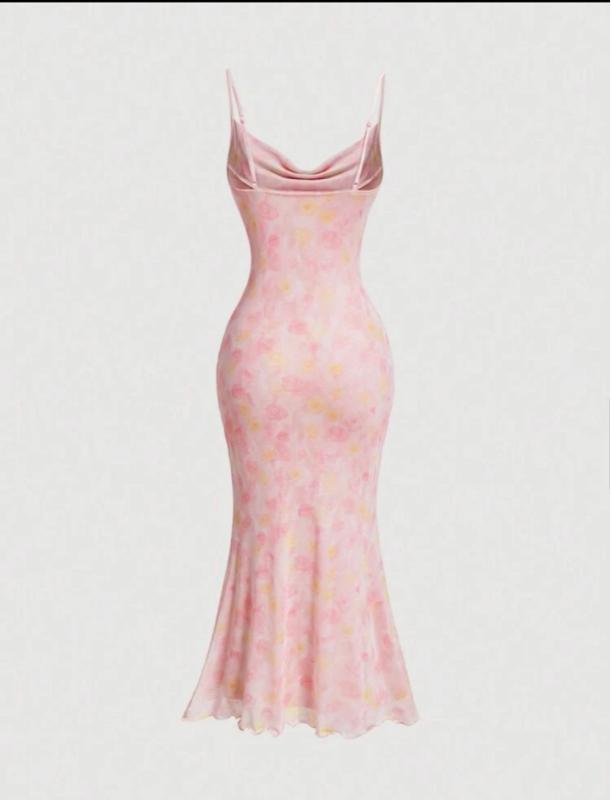 Ladies Romantic Pink Floral Ombre Dress For Spring, Summer, Outfit,Pastel Dresses For Women