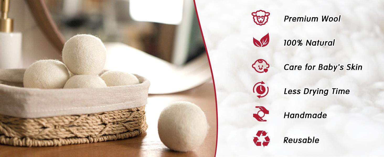 XL Wool Dryer Balls New Zealand Premium Organic Fabric Softener Chemical-Free Baby Safe Hypoallergenic Static Wrinkle Reduction Reusable Dryer Balls