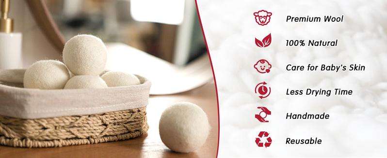 XL Wool Dryer Balls New Zealand Premium Organic Fabric Softener Chemical-Free Baby Safe Hypoallergenic Static Wrinkle Reduction Reusable Dryer Balls