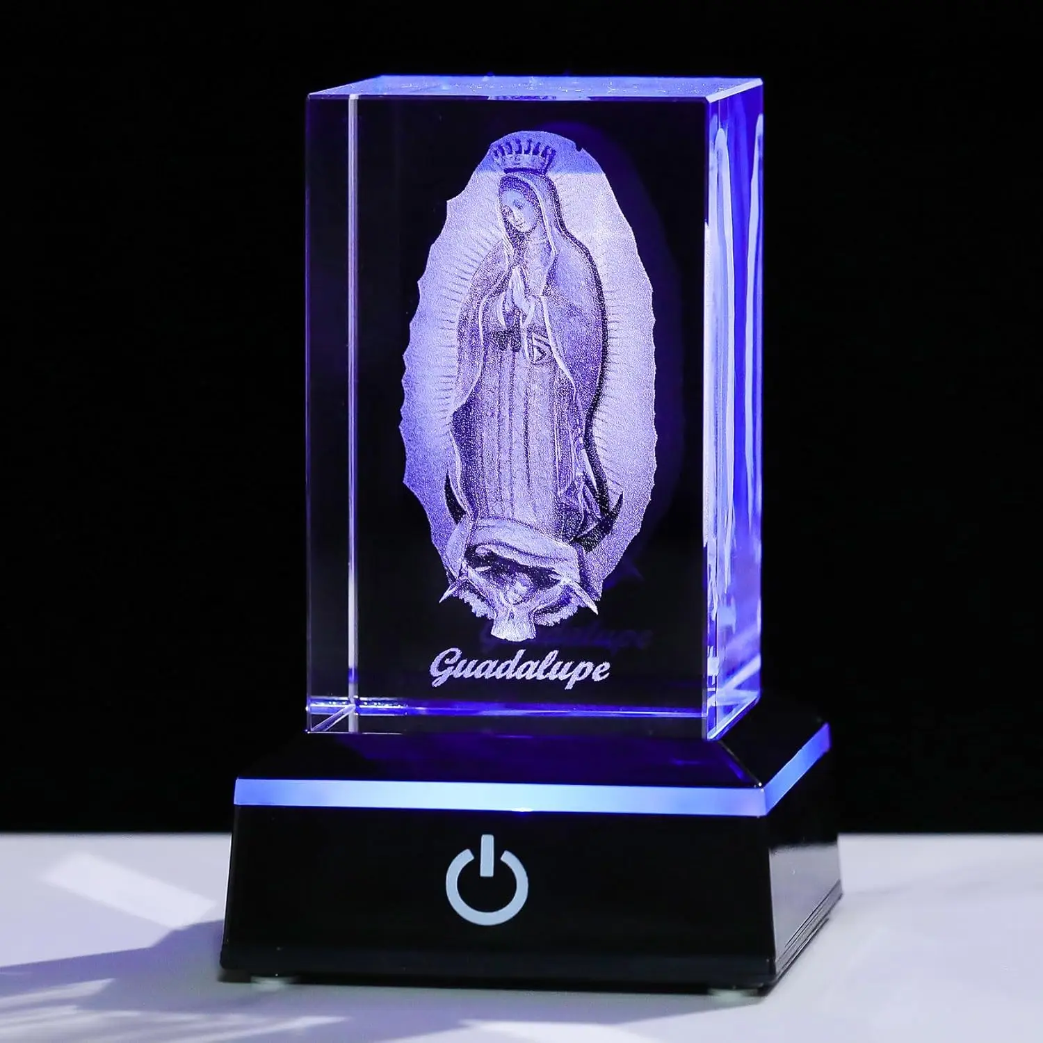 3D Laser Etched Virgin Mary (Our Lady of Guadalupe) Crystal Statue with LED Light Backlit Base, Automatic Color Changes Nightlight, Battery-Operated Religious Women's Gift for Home Decor