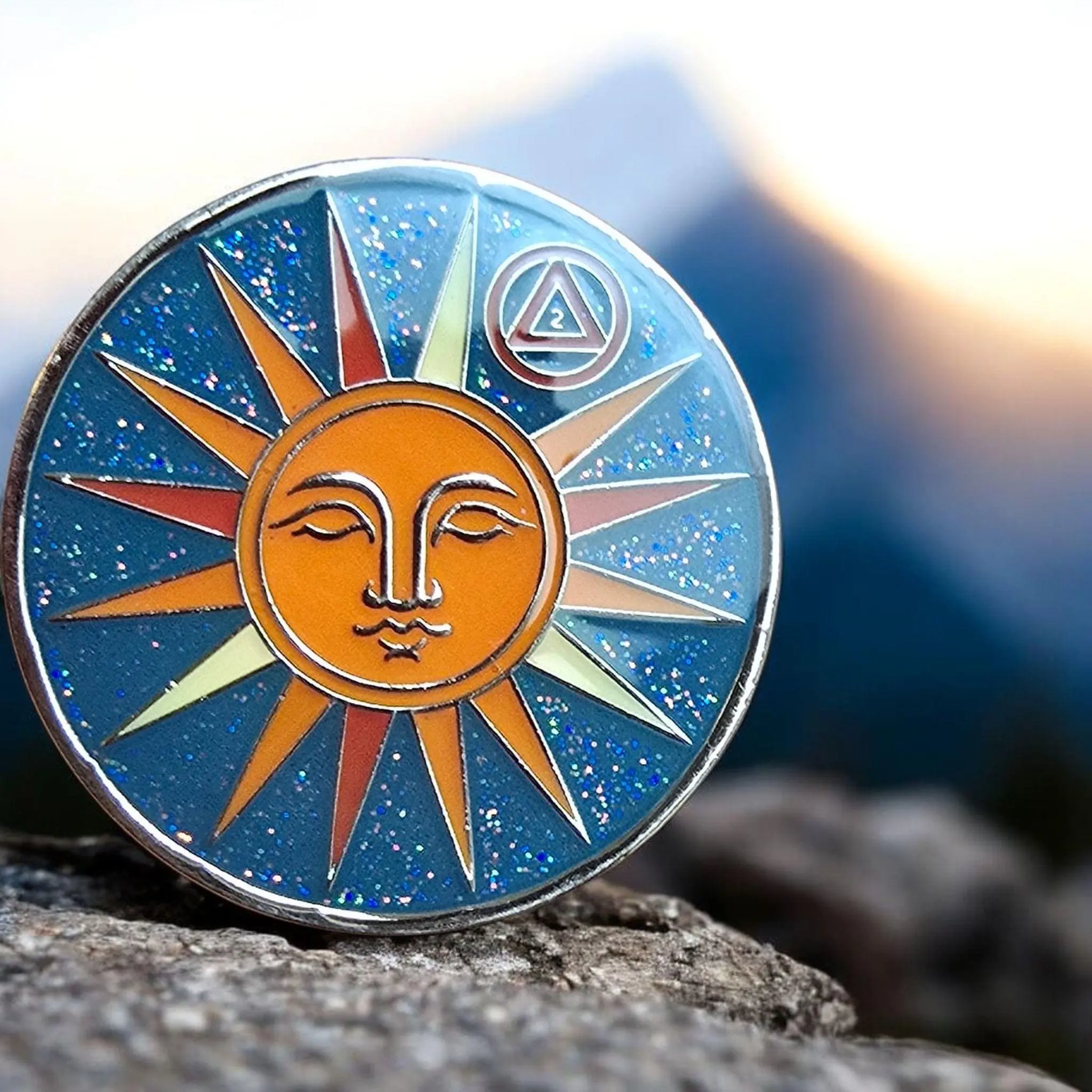 Sun and Moon: Two Year Sobriety Chip. One Day at a Time; 2 Years Sober AA Coin.