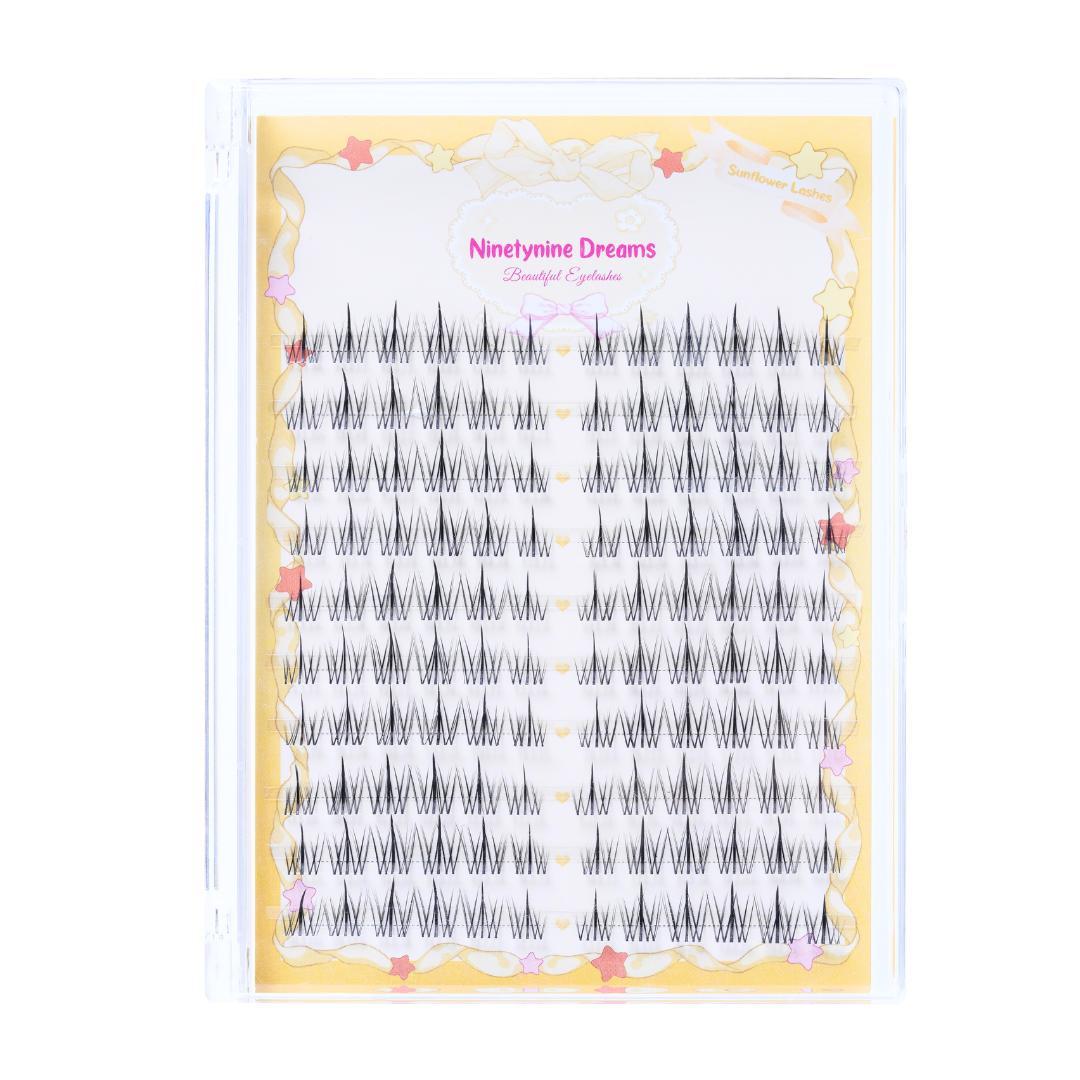 Ninetynine Dreams 120PCs Sunflower Lashes | Natural Everyday 8-13mm C+ Curl False Eyelash Clusters — Soft Lightweight Reusable Ultra-Thin Transparent Band Waterproof Long-Lasting DIY Eyelashes for Daily Makeup