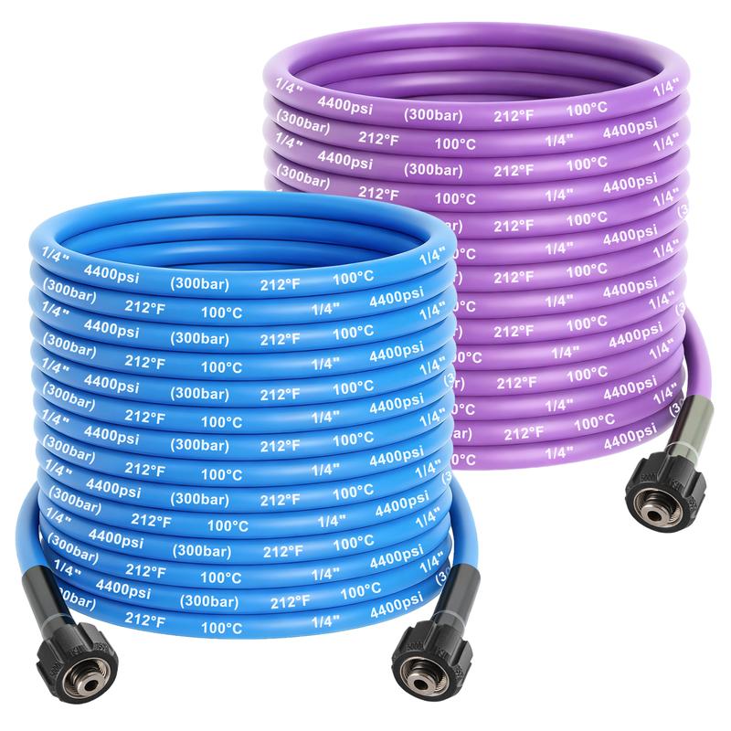 15M/50FT High Pressure Washer Hose Anti-Kink, Blue/Purple 4400 PSI Flexible Kink Resistant Power Washer Hose Replacement, 1/4" Quick Connect Pressure Hose Extension, Compatible with M22 Fittings
