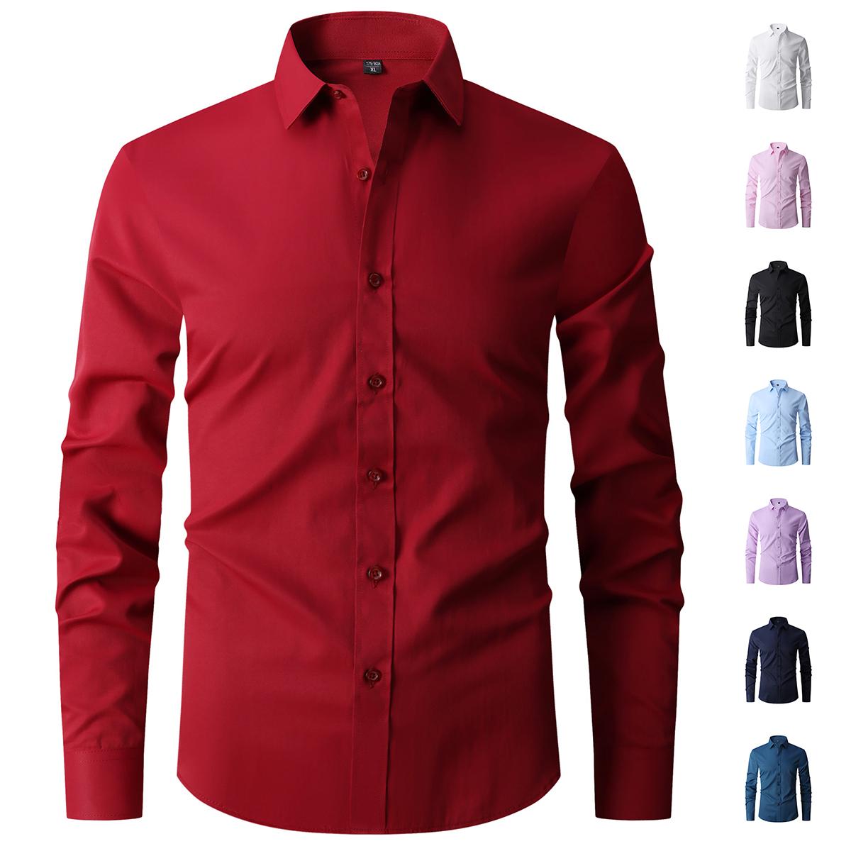 Men's Retro Fitted Dress Shirts 4-Pack, Wrinkle-Resistant Stretch for Business, Office & Weddings, No